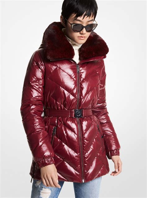 michael kors puffer jacket with fur hood|michael kors quilted puffer jacket.